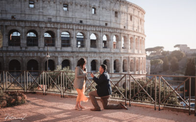 A sweet surprise proposal in front of Colosseum, Rome Italy